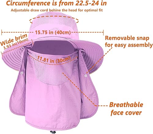Miniatura 3 de Sombrero de pesca solar UPF 50+ para hombres y mujeres, sombrero de ala ancha con cubierta facial desmontable y solapa para el cuello