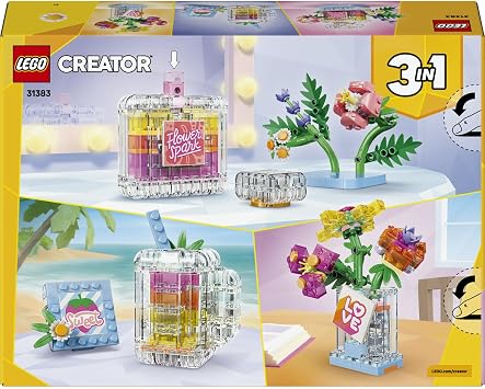 LEGO Creator 3’ü 1 Arada Çiçekli Dekoratif Parfüm Şişesi 31383-8 Yaş ve Üzeri Çocuklar için Renkli Etiketler ve Smoothie Menüsü İçeren Yaratıcı Oyuncak Yapım Seti, Hediye Fikri (286 Parça)
