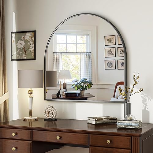 Miniatura 7 de Espejo de pared arqueado, espejo de baño de arco de 24 x 36 pulgadas, espejo de tocador montado en la pared con marco de metal de arco, espejo de