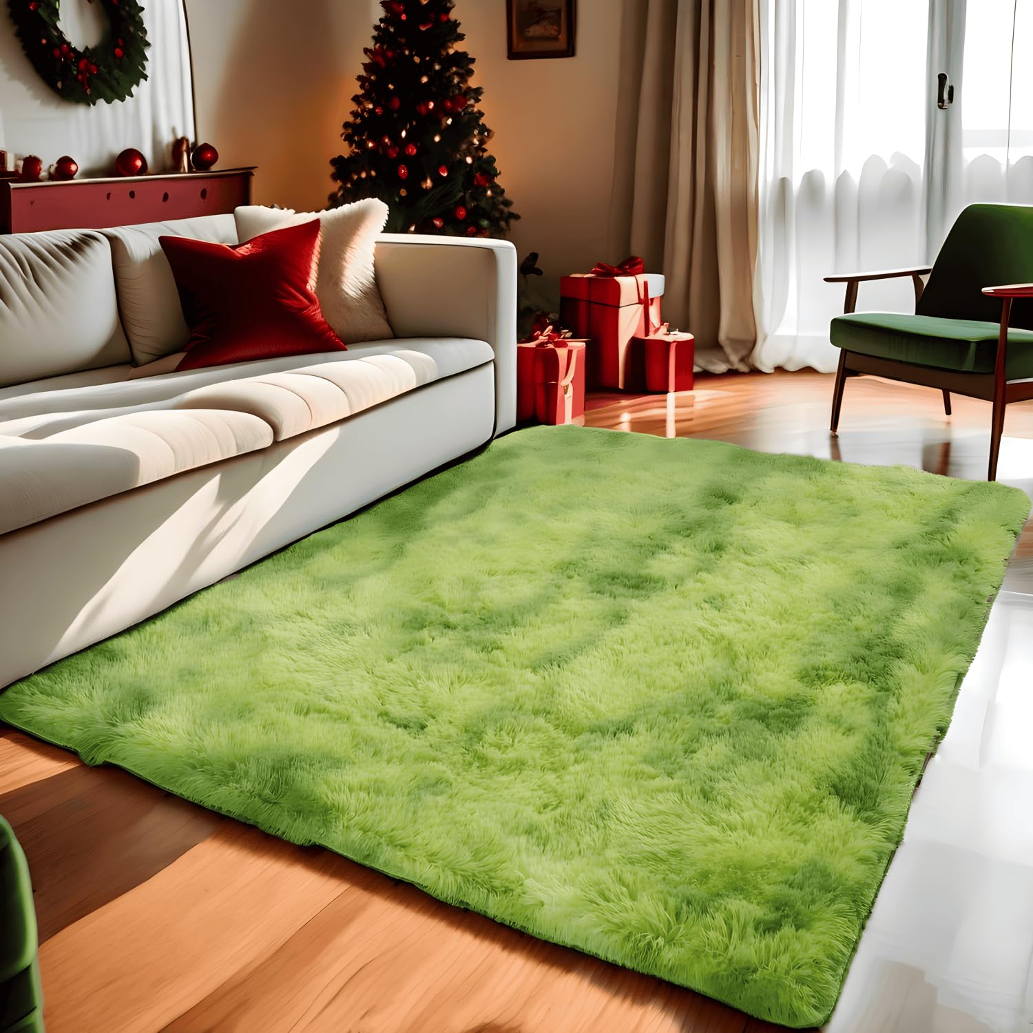 Lanyesky Alfombras Salón Grandes Pelo Largo Alfombra Habitación Dormitorio Lavables Alfombra de Pelo Largo para salón o Dormitorio, Alfombra esponjosa. (80x120cm, Verde)