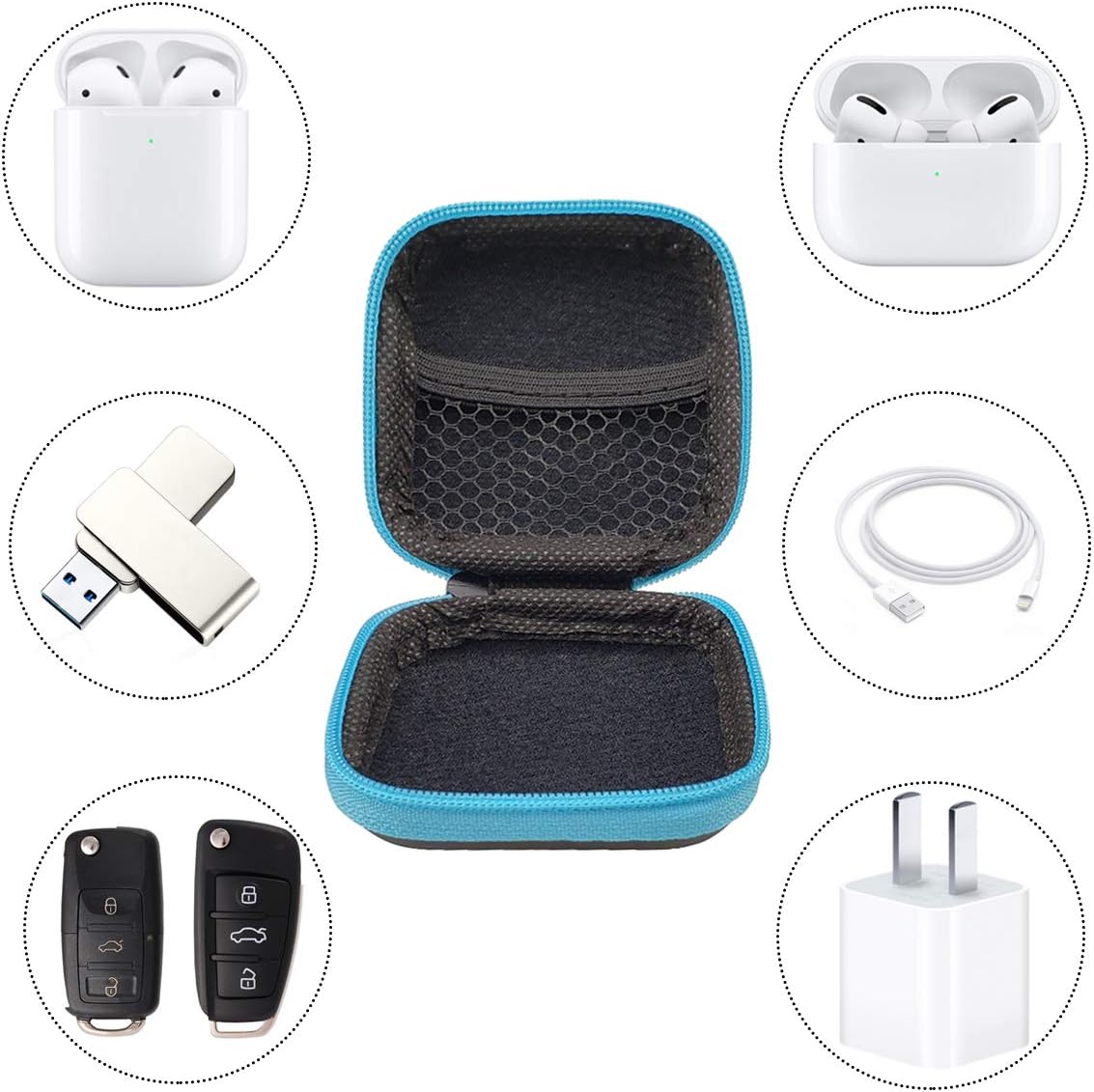 MOLOVA 5Pack Square Earbud Case Portable EVA Carrying Case Storage Bag Cell Phone Accessories Organizer with Carabiner for Earphone, Earbud, Earpieces, SD Memory Card, Camera Chips-5 Colors. : Electronics