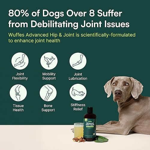 Miniatura 6 de Wuffes Líquido avanzado para articulaciones para perros, suplemento de apoyo para cadera y articulaciones con glucosamina, condroitina, colágeno