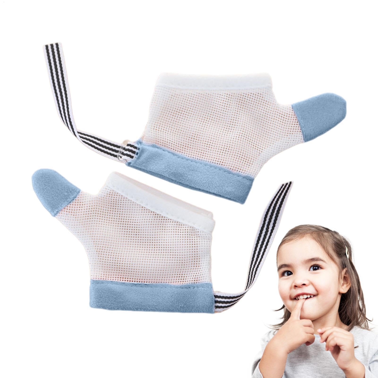 2 Pairs Nail Biting Prevention for Kids Gloves, Finger Sucking Guard Toddler, Baby Soft Mesh Fabric Glove with Wrist Band, Breathable, Quick Drying, No Scratch Kit for Kids, Assorted Color, S/M/L