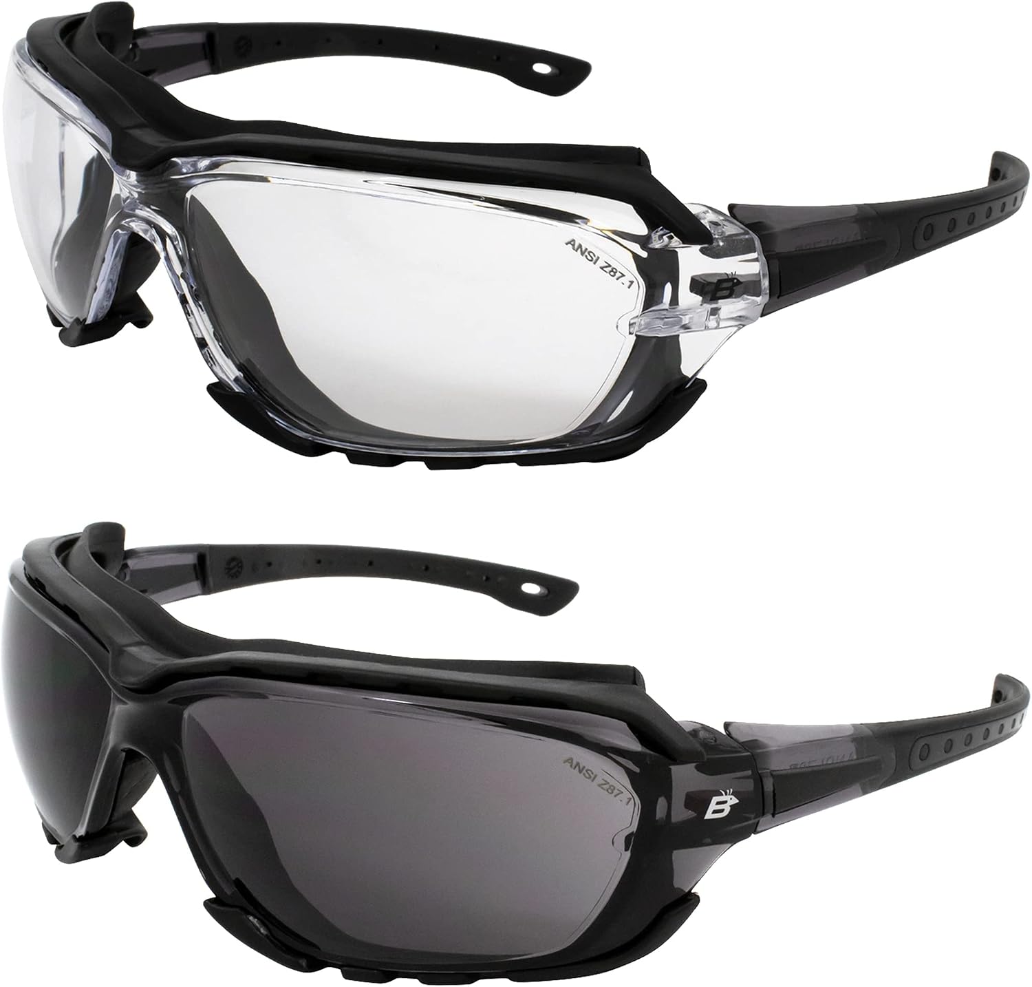 Birdz Eyewear Gasket Safety Padded Motorcycle Sport Sunglasses 2 Pairs Black Grey Frame with Smoke & Clear Lenses