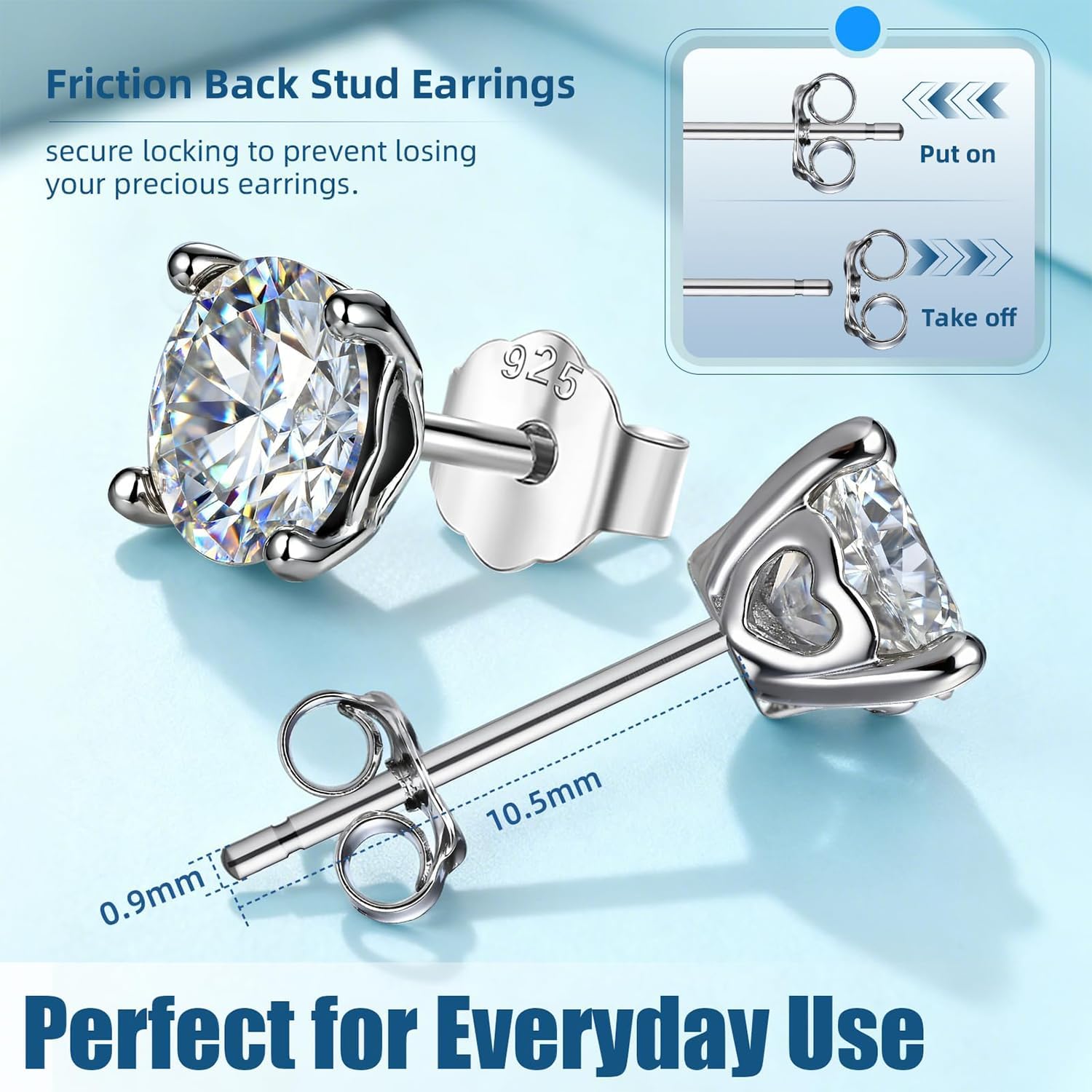 Moissanite Earrings, 18K White Gold Plated,1-2Carat Round Cut Lab Created Moissanite Stud Earrings, 925 Sterling Silver, D Color VVS1, Hypoallergenic Gift for Women Men