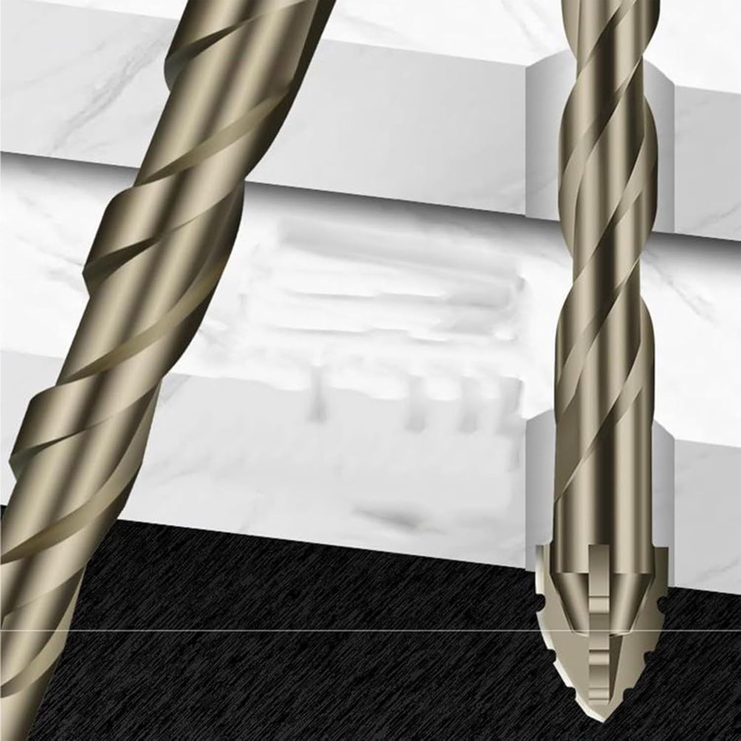 4 Flute Eccentric Drill Bits Set, Carbide, 10 Pieces, 5mm to 12mm, Hex Shank, for Wood and Metal, Yellow Finish