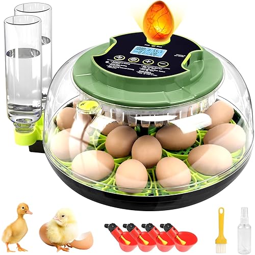 18 Egg Incubators for Hatching Eggs, Egg Incubator with Temperature Control, Humidity Display, Auto Egg Turner, Egg Candler, 2 Size Egg Trays, Digital Incubator for Chicken, Duck, Quail Eggs