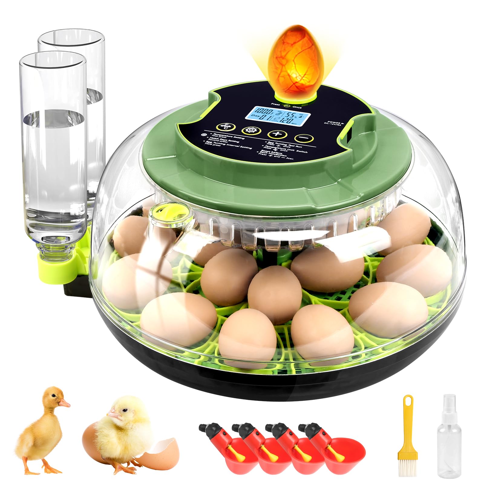 APODESS 18 Egg Incubators for Hatching Eggs, Egg Incubator with Temperature Control, Humidity Display, Auto Egg Turner, Egg Candler, 2 Size Egg Trays,
