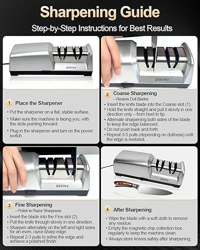 Miniatura 8 de Afilador de cuchillos eléctrico para cocina – Sistema profesional de 2 etapas 100% diamante con ángulo de precisión de 20°, afilado rápido para