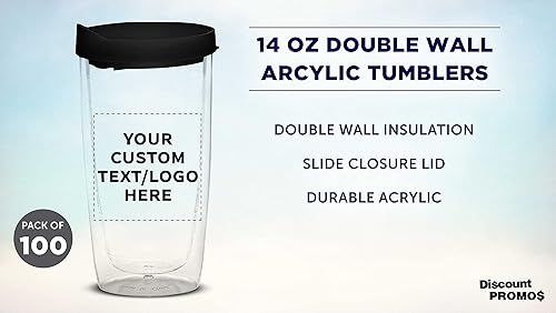 Miniatura 3 de Vasos de plástico de doble pared personalizados con tapa deslizante, 14 onzas, paquete de 100, texto personalizado, logotipo, tazas de café de viaje