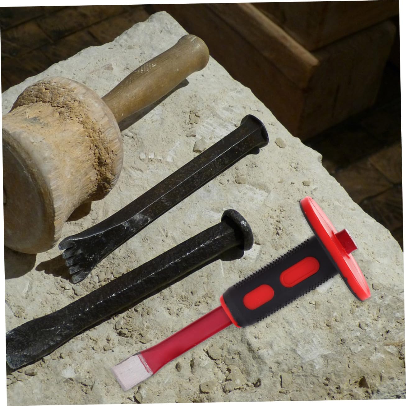 Scalpelli Per Muratura Testa Liscia Da Scalpelli Per Roccia in Acciaio Legato Utensili Per Edilizia Impugnatura Antiscivolo e Protezione in Gomma