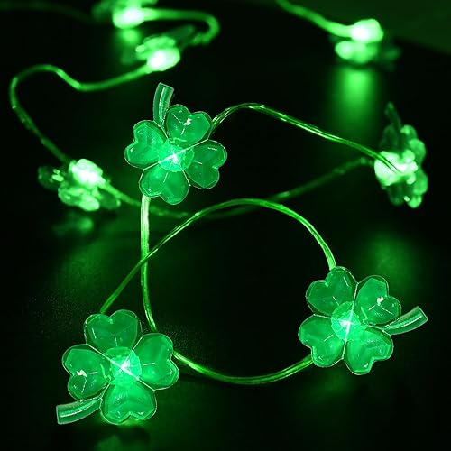 Miniatura 1 de cshare Guirnalda de luces de trébol para decoración del día de San Patricio con temporizador de 13 pies, funciona con 40 LED, funciona con pilas,