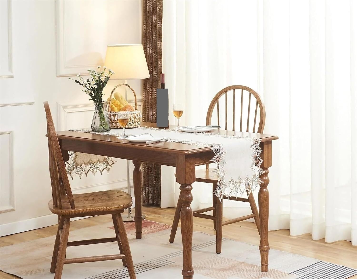 Runner da tavola in pizzo, Festa di nozze in cucina con sciarpa in pizzo lino beige(40x270cm)