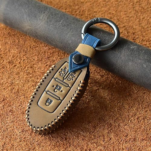 Miniatura 3 de KUNIO Funda protectora para llave de coche para Nissan March Quest, funda protectora de cuero para llaves, Marrón