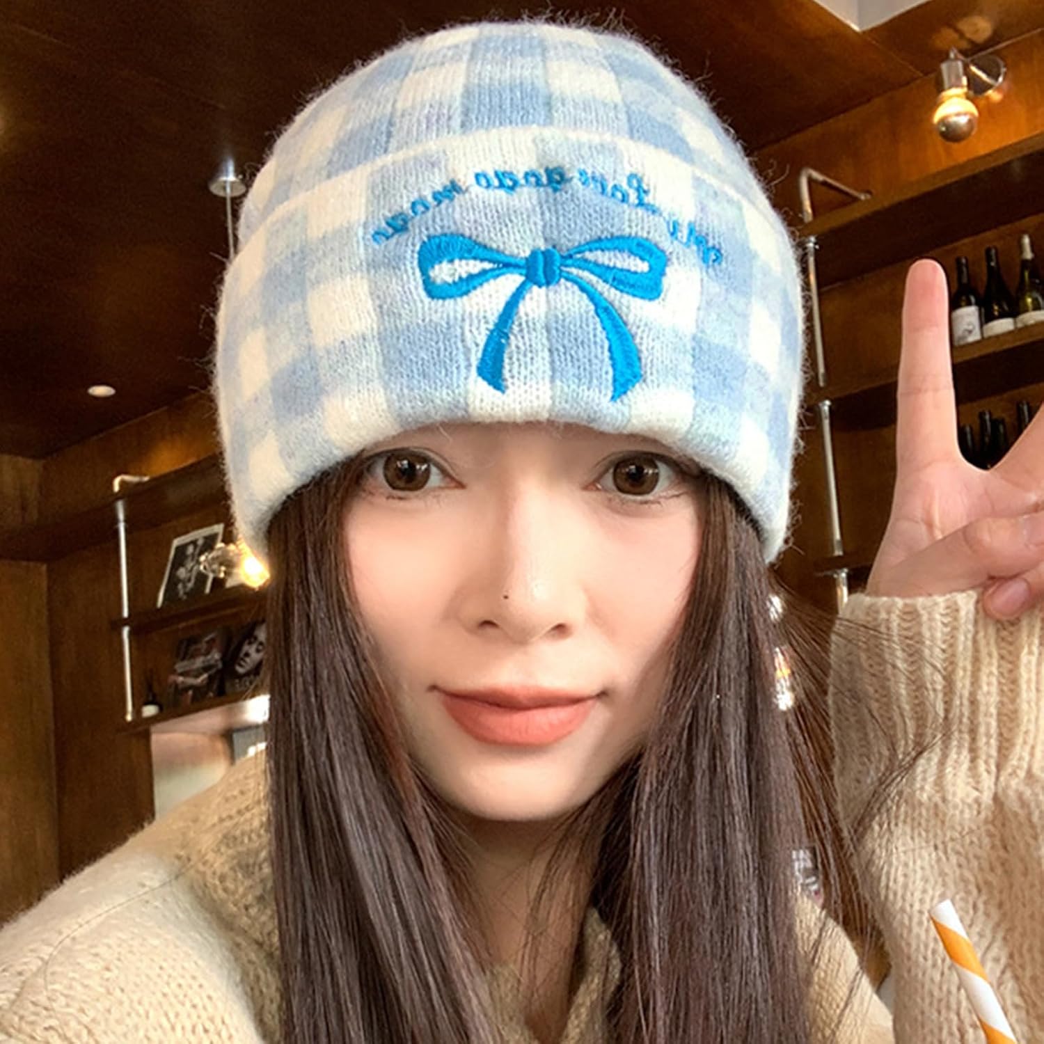 Windproof Protecting Hat Minimalists Funny Pattern Lovely Unisex Holiday for Autumn and Winter Outfits Soft Acrylic Yarn Hat Blue