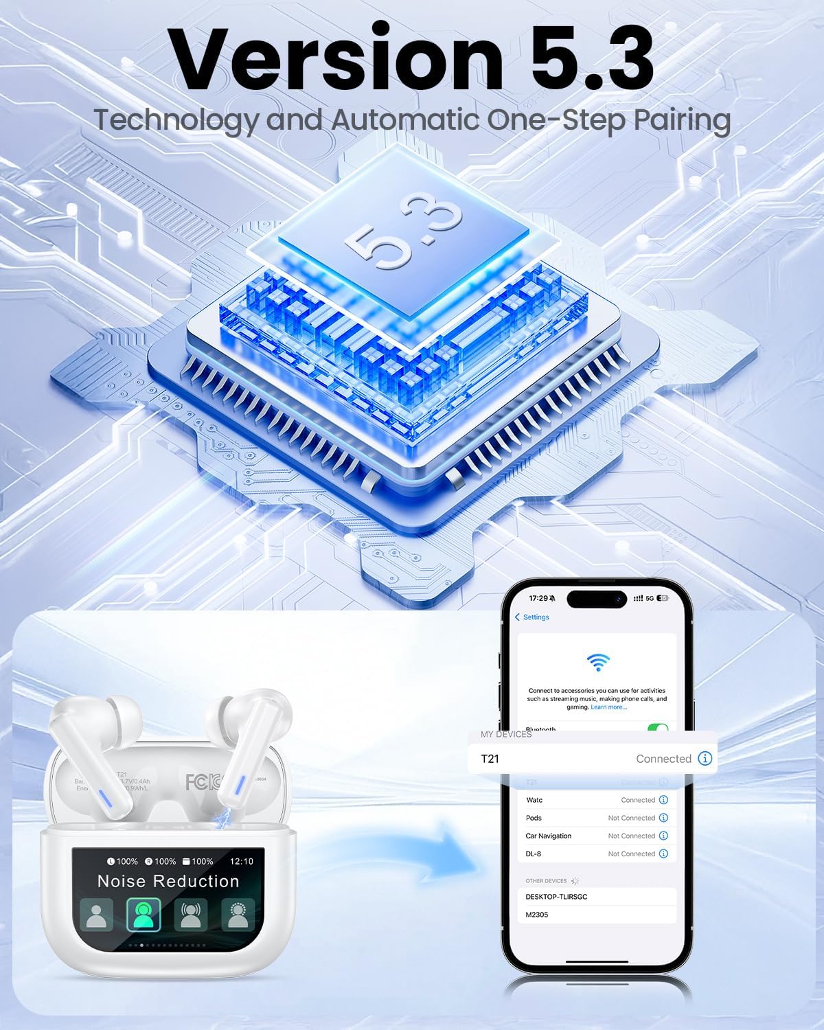 ZIUTY Wireless Earbuds Bluetooth Headphones, ANC/ENC Noise Cancelling, Ear Buds with Multifuntional Touch Screen, 40H Stereo Sound for Sports, IPX7 Clear Calls, 5 EQ for iOS Android (White) - Image 4