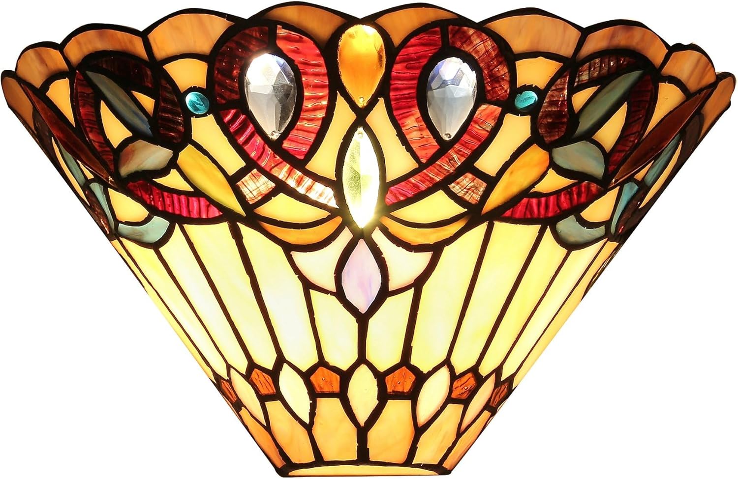 Pemberly Row Tiffany-Style Wall Sconce, 12" Wide, Textured Black Finish, Glass & Metal, Victorian Design, Indoor Uplight Fixture, Hardwired, 1-Light, Fits E26 Bulb for Living Room or Hallway