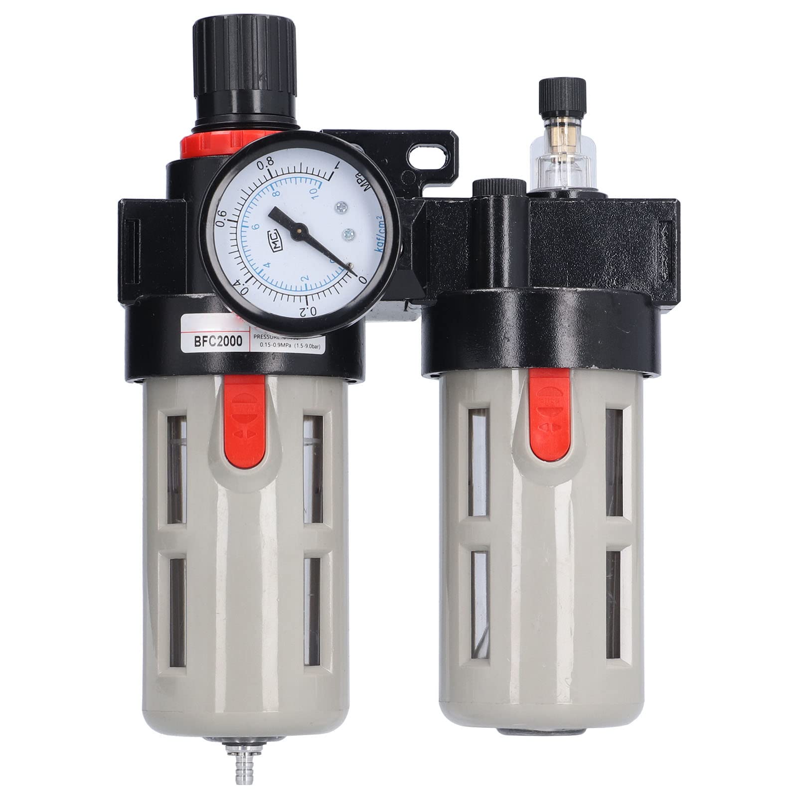 Regulador de Presión de Filtro de Aire Regulador de Filtro de Aire Comprimido de Aleación de Aluminio de 0,15 a 0,9 MPa con Indicador de Separación de Agua y Aceite para Equipos de (BFC2000)