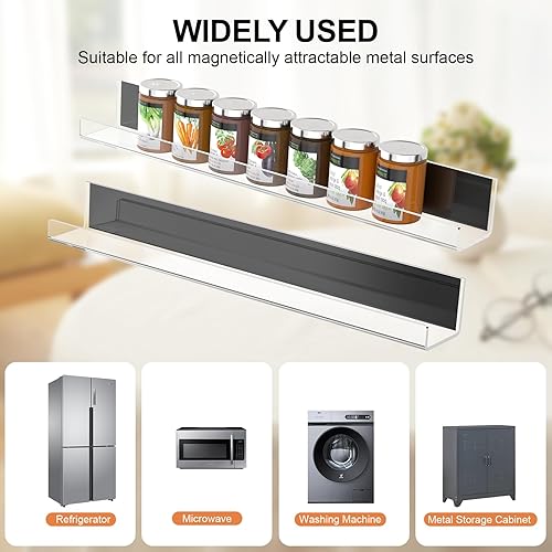 Miniatura 2 de PMMASTO Estante de especias acrílico magnético movible para refrigerador y horno, estante de refrigerador, organización y almacenamiento de cocina
