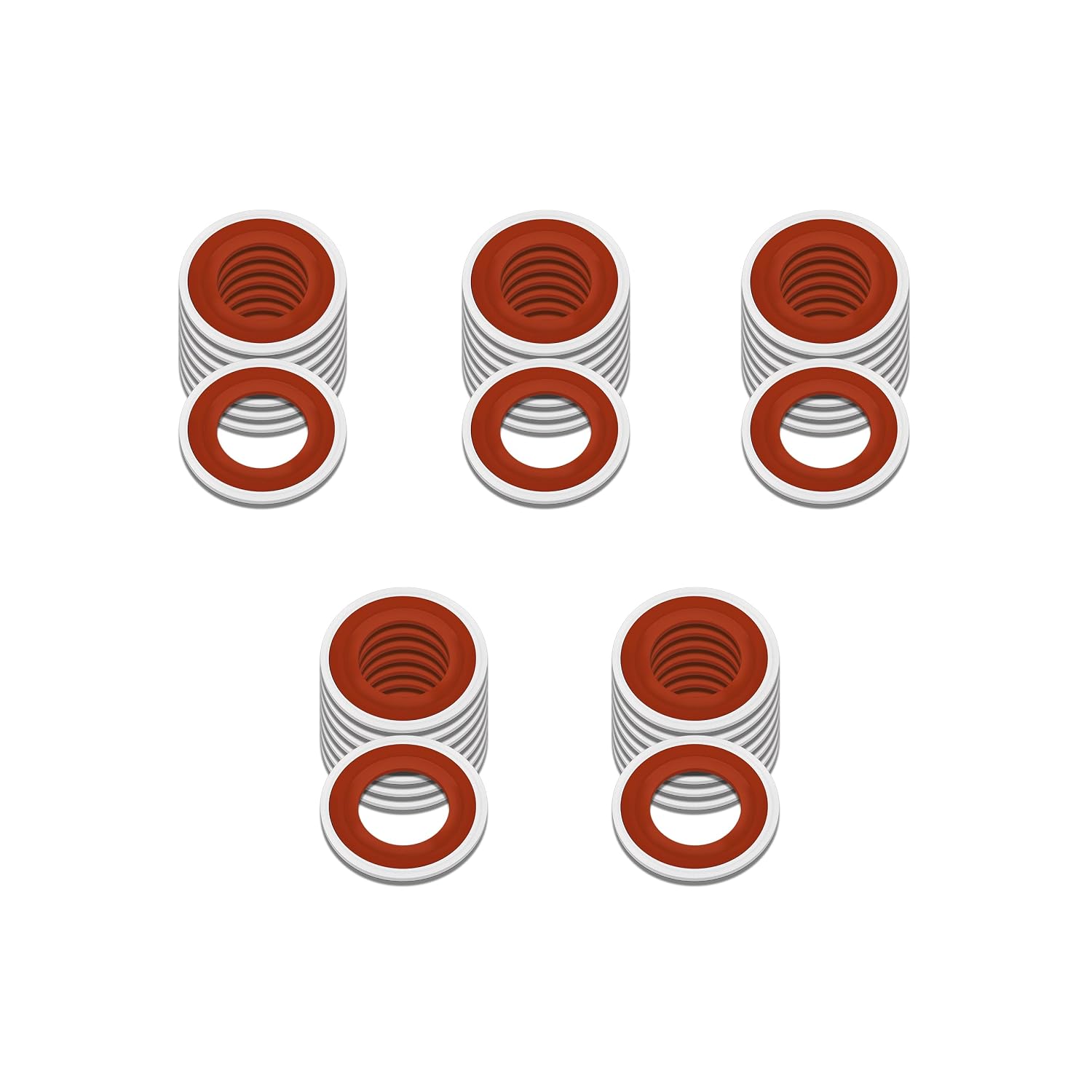 40PCS A/C O-Ring Kit, Bonded Seal Washer 14.3mm ID 23.7mm OD (Red) | Air Conditioning System Compressor Port Gasket Repairs Automotive Self-Centered Washer, Replace A/C Sealing Washers
