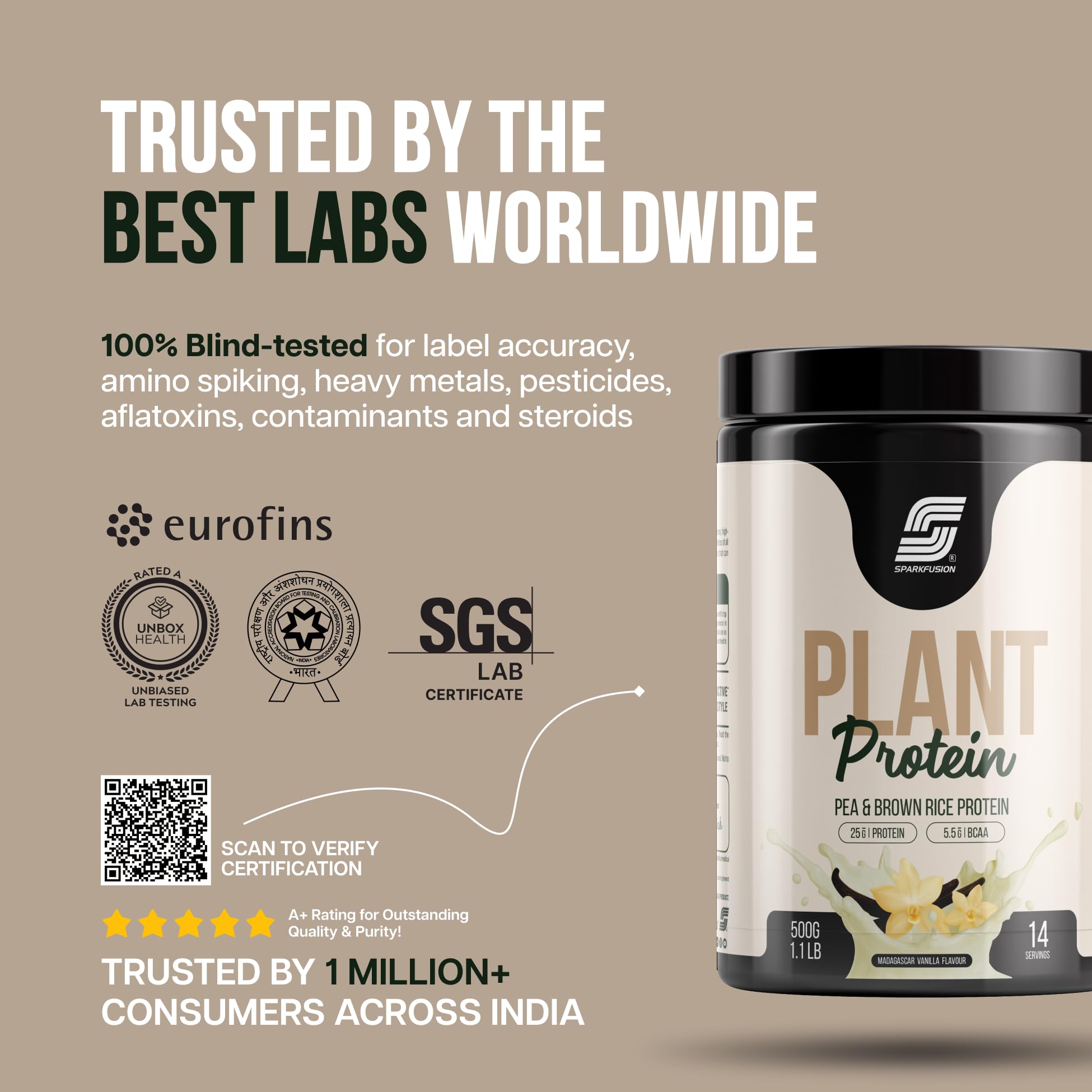 Sparkfusion Plant Protein Powder| Isolated Pea & Brown Rice Protein|25 gm Protein & All Essential Amino Acids|Easy To Digest|For Active Lifestyle For Men & Women Triple Madagascar Vanilla Flavour 500 gm — Amazon image 2