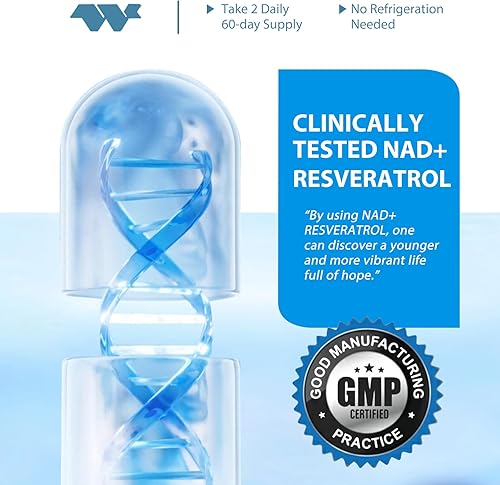 Miniatura 4 de Suplemento NAD+ de 1500 mg orgánico puro, NAD+ Resveratrol y vitamina B3 para mujeres y hombres, refuerzo energético y apoyo antienvejecimiento, 120