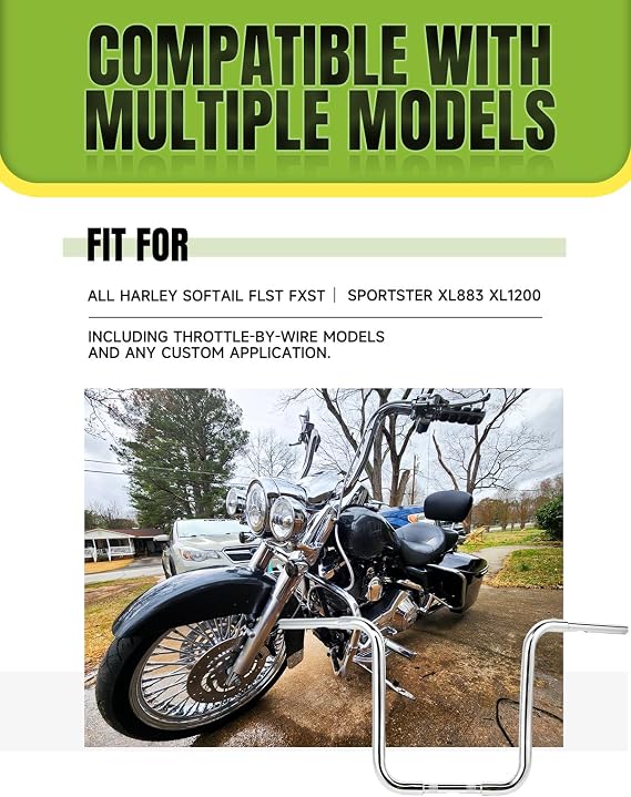 Green-L 1 1/4 Ape Hanger 14 Rise Handlebars Fit for Harley Sportster XL883 XL1200 Softail FLST FXST Custom Motorcycle 1.25 Handle Bar