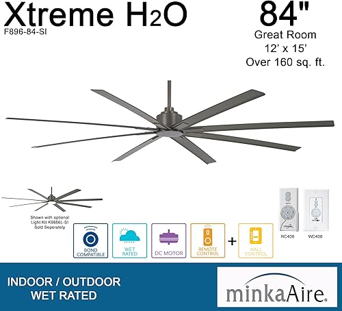Miniatura 2 de Minka-Aire F896-84-SI Xtreme H2O Ventilador de techo para exteriores de 84 pulgadas con motor de CC en acabado de hierro ahumado y control de pared