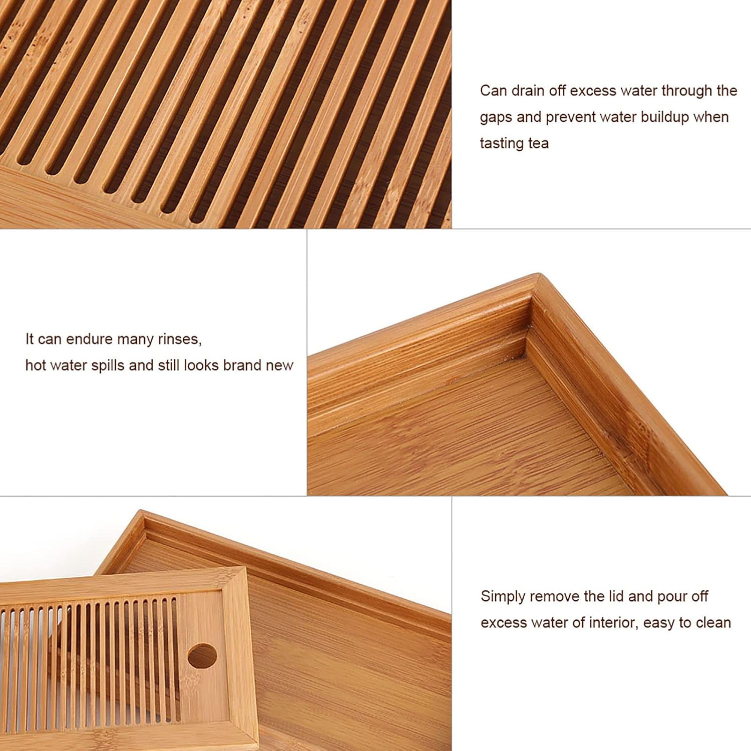 Bamboo Tea Tray Table Box with Water Storage, Chinese Gongfu Tea Table, 10.63 * 5.51 * 1.18", Mini Tea Serving Tray Drainage for Tea House Home Office