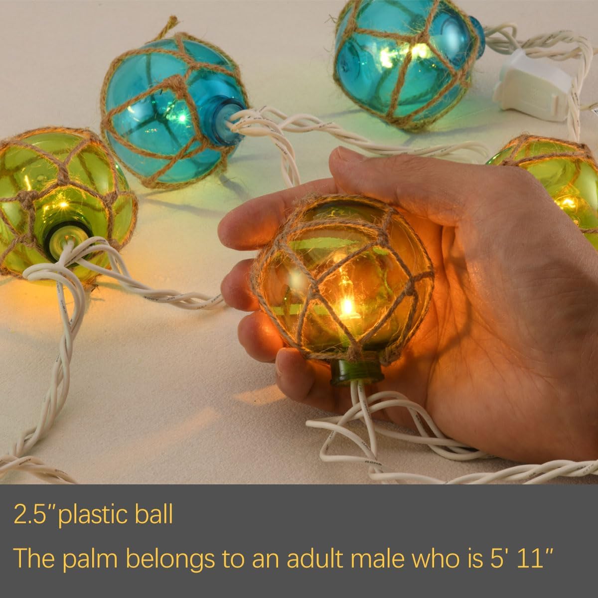 Lantern String Lights, Ocean Themed Nautical Fishing Float Ball Lights,Green Blue & Plug in