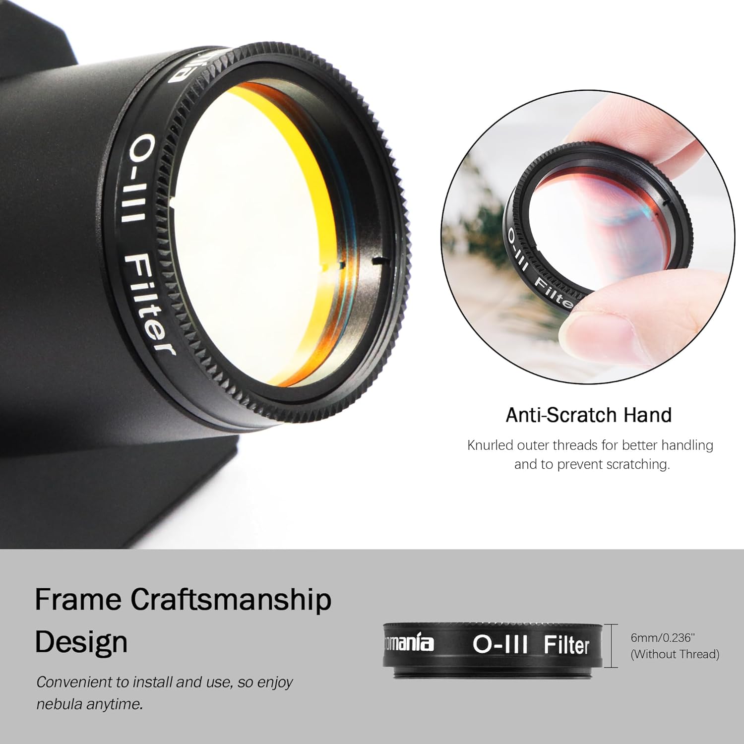 Astromania 1.25" O-III Filter - Made from Premium Glass with Dichroic Interference and Antireflection Coatings, Enhancing Contrast During Visual Observation of Gaseous and Planetary Nebulae