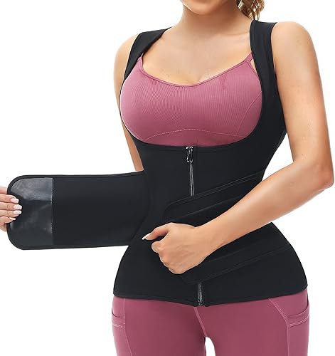 KOOCHY Chaleco de entrenamiento de cintura para mujer, corsé delgado, de neopreno, sauna, con cremallera, pérdida de peso, moldeador de cuerpo