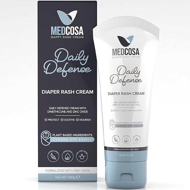 Medcosa Daily Defence Nappy Rash Cream - Moisturizing Barrier Cream for Quick Itch Relief - Zinc Oxide for Sweat & Nappy Rash - Reduces Redness, Irritation & Discomfort - 100g