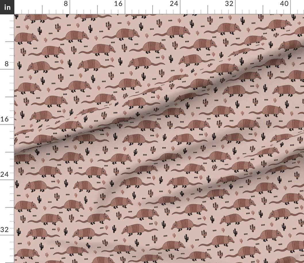 Spoonflower Fabric - Cute Armadillo Cactus Woodland Fun Theme Kids Animals Pattern Printed on Cotton Poplin Fabric by The Yard - Sewing Shirting Quilting Dresses Apparel Crafts