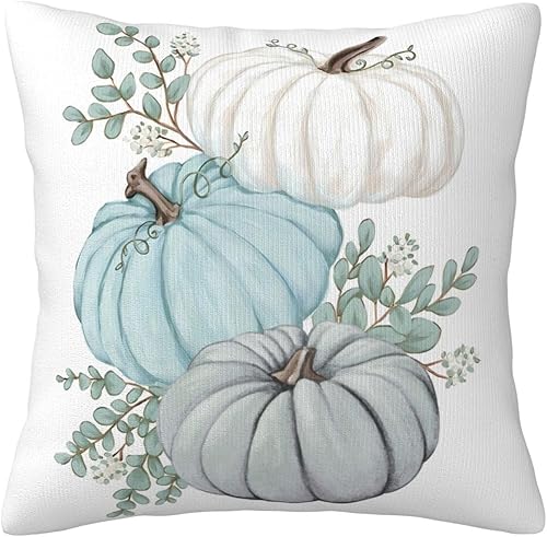 Miniatura 1 de Fundas de almohada de otoño de 20 x 20 pulgadas con hojas de eucalipto y calabazas, funda de almohada decorativa para otoño, granja, cosecha,