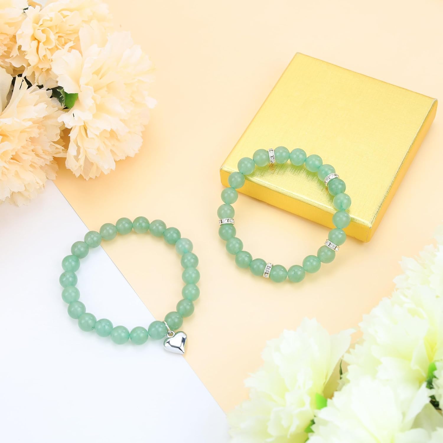 DUQGUHO Heart Bracelet for Women Healing Crystals Bracelets 8mm Love Charm Bracelet for Women Natural Stone Stretch Beads Bracelet Gifts for Women 2Pcs - Image 7