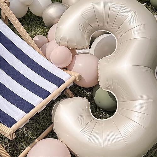 Miniatura 3 de Globos beige de 40 pulgadas con números grandes 3, globos de helio de dígito 3 de color blanco marfil autoinflables para terceras niñas, globos de