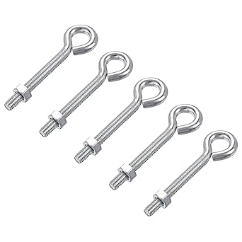uxcell M6x50mm Eye Hooks Screws Bolts Kit, 5pcs Carbon Steel Hanger Eyelet Hooks Screw with Hex Nuts for Metal Hook, Wood Terminal Ring Hooks