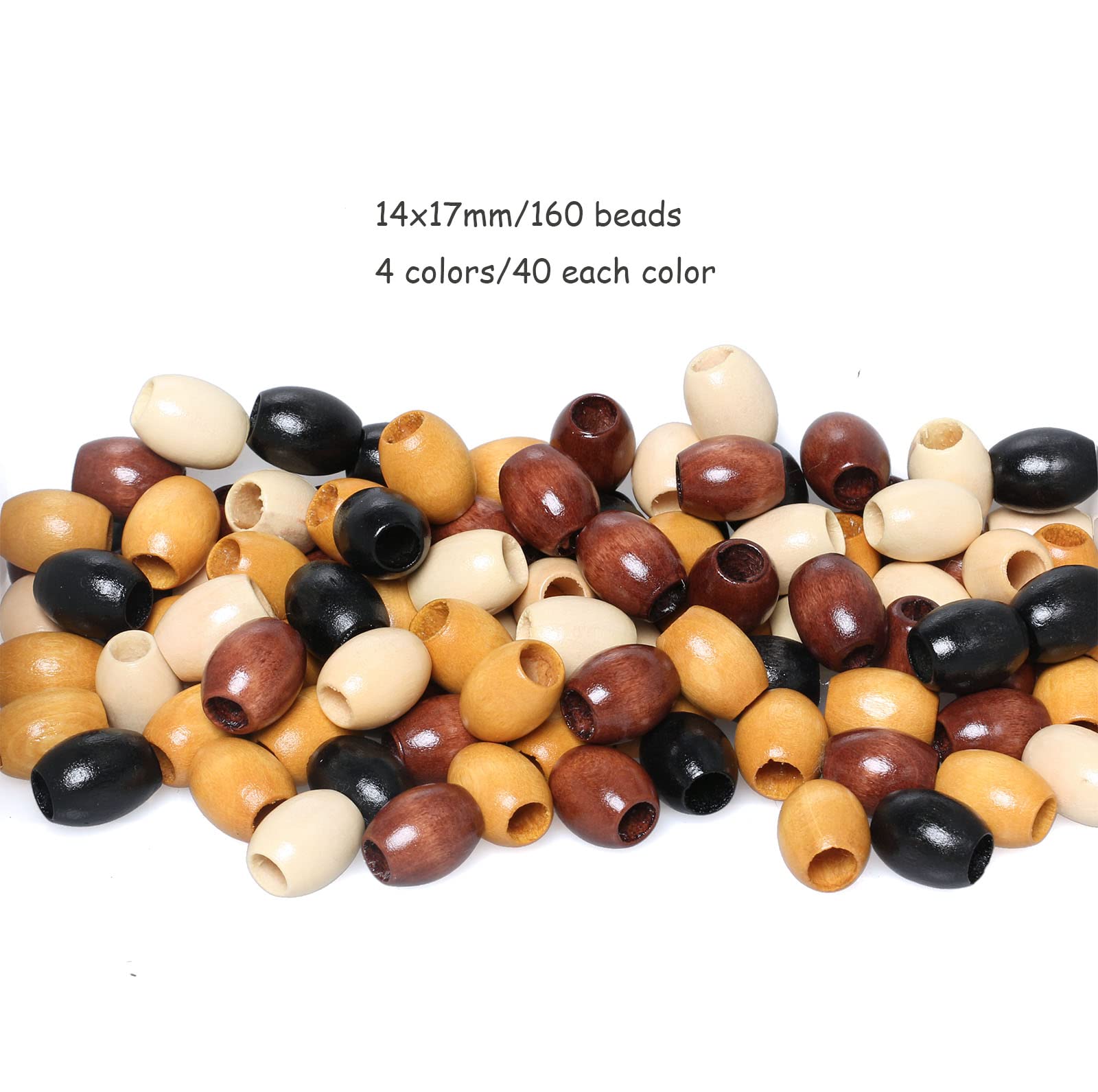 Grandes cuentas de agujero, 160 cuentas ovaladas de madera de 17 x 14 mm, multicolor, con agujero de 5 mm for manualidades.(4 Colors)