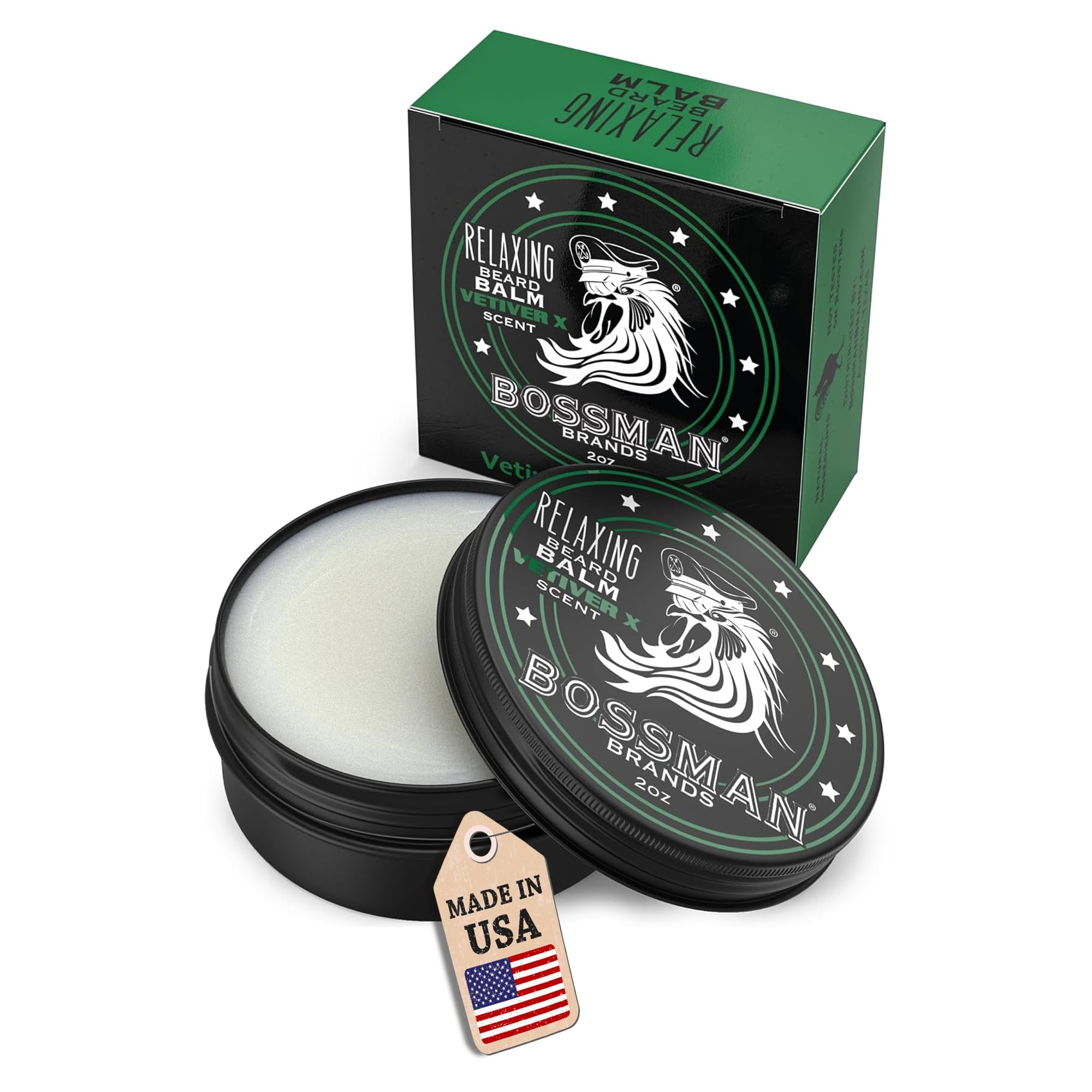 BossmanRelaxing Beard Balm - Tamer, Thickener, Relaxer and Softener Cream and Beard Care Product - Made in USA (Vetiver X Scent)