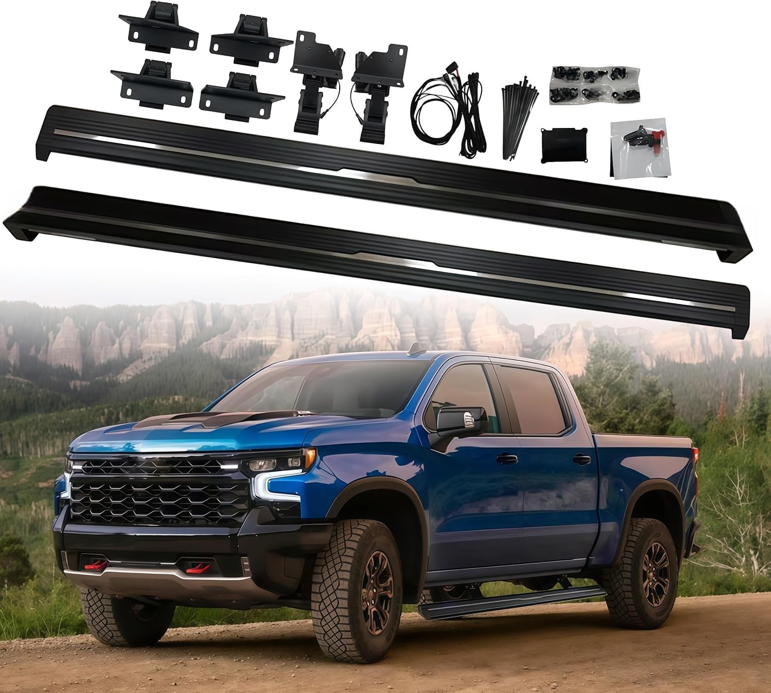 2PCS Power Electric Running Boards Side Step Nerf Bar Fit for Chevrolet Silverado 2019-2026 Anti-Slip Surface & Waterproof Design