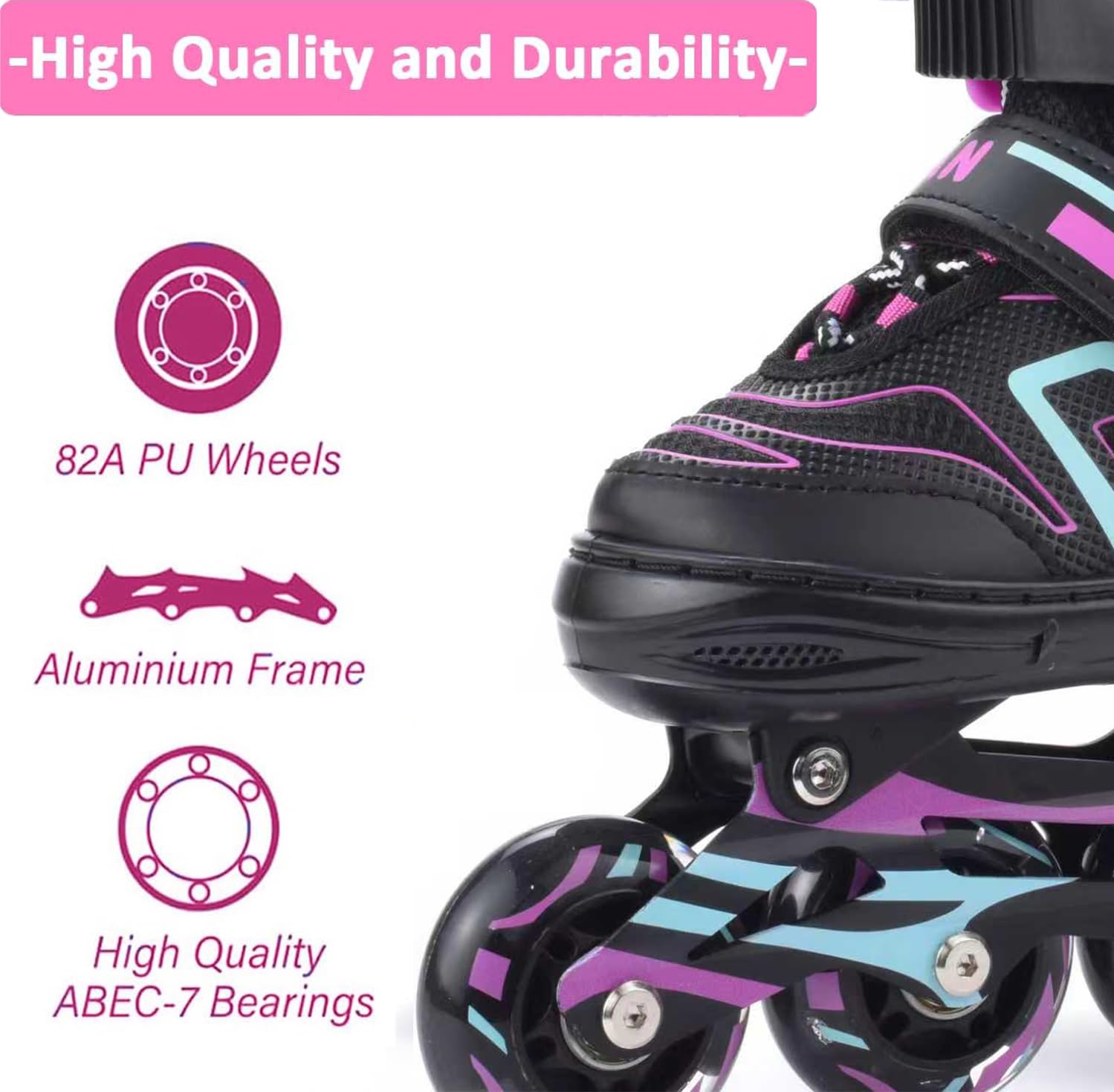 ERNAN Verstellbar Inliner für Kinder. Inline Skates,Verstellbare 4 Größen Inline Skates für Mädchen/Kinder/Jungen,für den Innen und Außenbereich