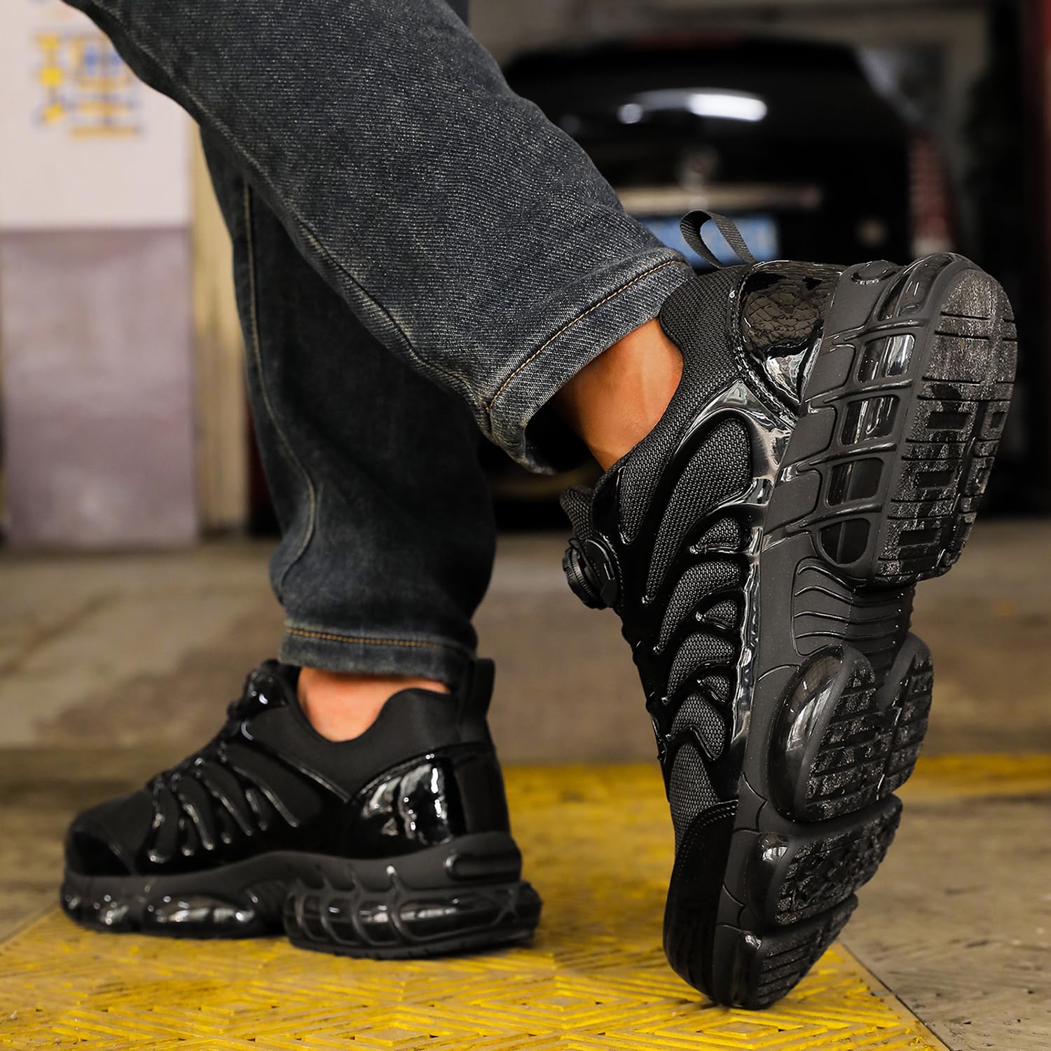 NIFOFISE Scarpe da ginnastica con punta in acciaio da uomo e donna, scarpe da ginnastica di sicurezza, comode, traspiranti, da lavoro, leggere, antiscivolo, scarpe da ginnastica con fibbia girevole