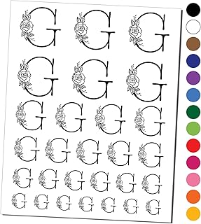 Rose Typewriter Font Capital Letter G Temporary Tattoo Water Resistant Fake Body Art Set Collection - Hot Pink (One Sheet)