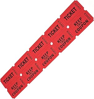 400 Pcs (200 Pairs) Red Raffle Ticket Sheets - 50/50 Double Tickets for Parties, School, Fundraisers, Carnivals, Charity, Company Events