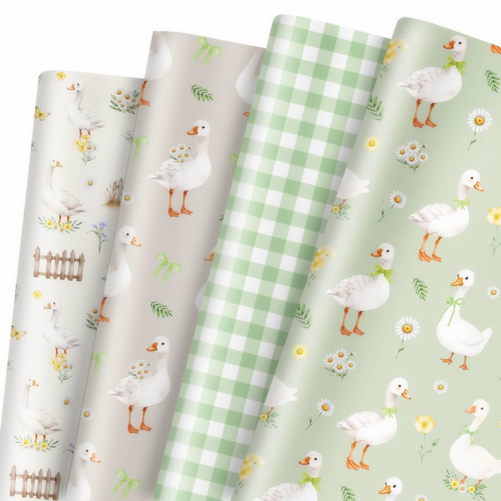 GleeWrap Goose Wrapping Paper, 12 Sheets Farm Goose Gift Wrap With 4 Designs for Birthday, Baby Shower & New Home, 50 x 70 cm