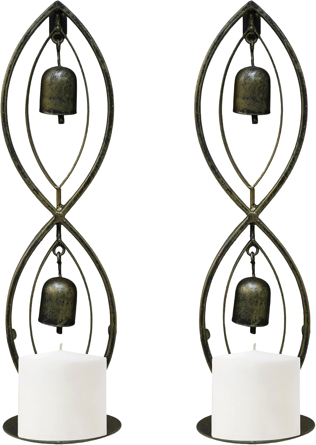 Metal Wall Candle Sconce, Geometric Infinity Design Wall Mounted Candle Holder, Modern Minimalist Wall Decor for Taper Candles, Farmhouse & Boho Home，Living Room, Entryway, Bedroom (Antique Gold)