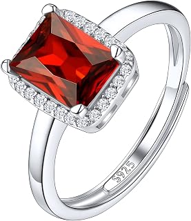 Suplight 925 Sterling Silver Round Shape/Heart/Square/Pear Shape Birthstone Ring, Sparkling Solitaire Engagement Wedding Rings for Women (with Gift Box)