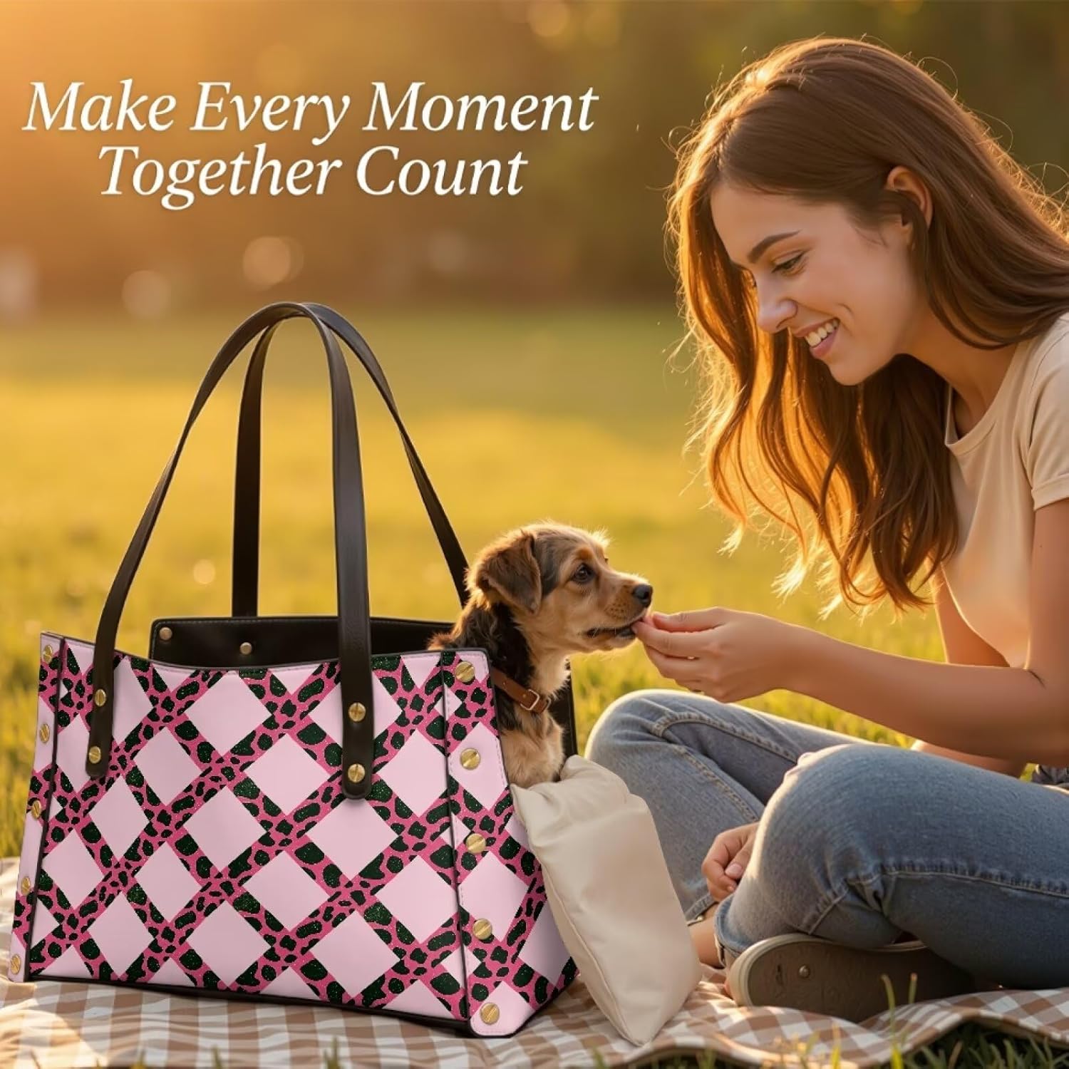 Geometry Dog Purse Carrier Lightweight Small Dog Carrier, PU Leather Dog Tote Bag with Large Pockets for Small Cats Outdoor Use