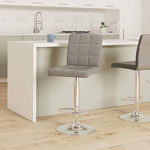 Miniatura 22 de Taburetes de bar modernos cuadrados ajustables de piel sintética moderna con espalda, juego de 2, taburete giratorio de altura de mostrador por Gris